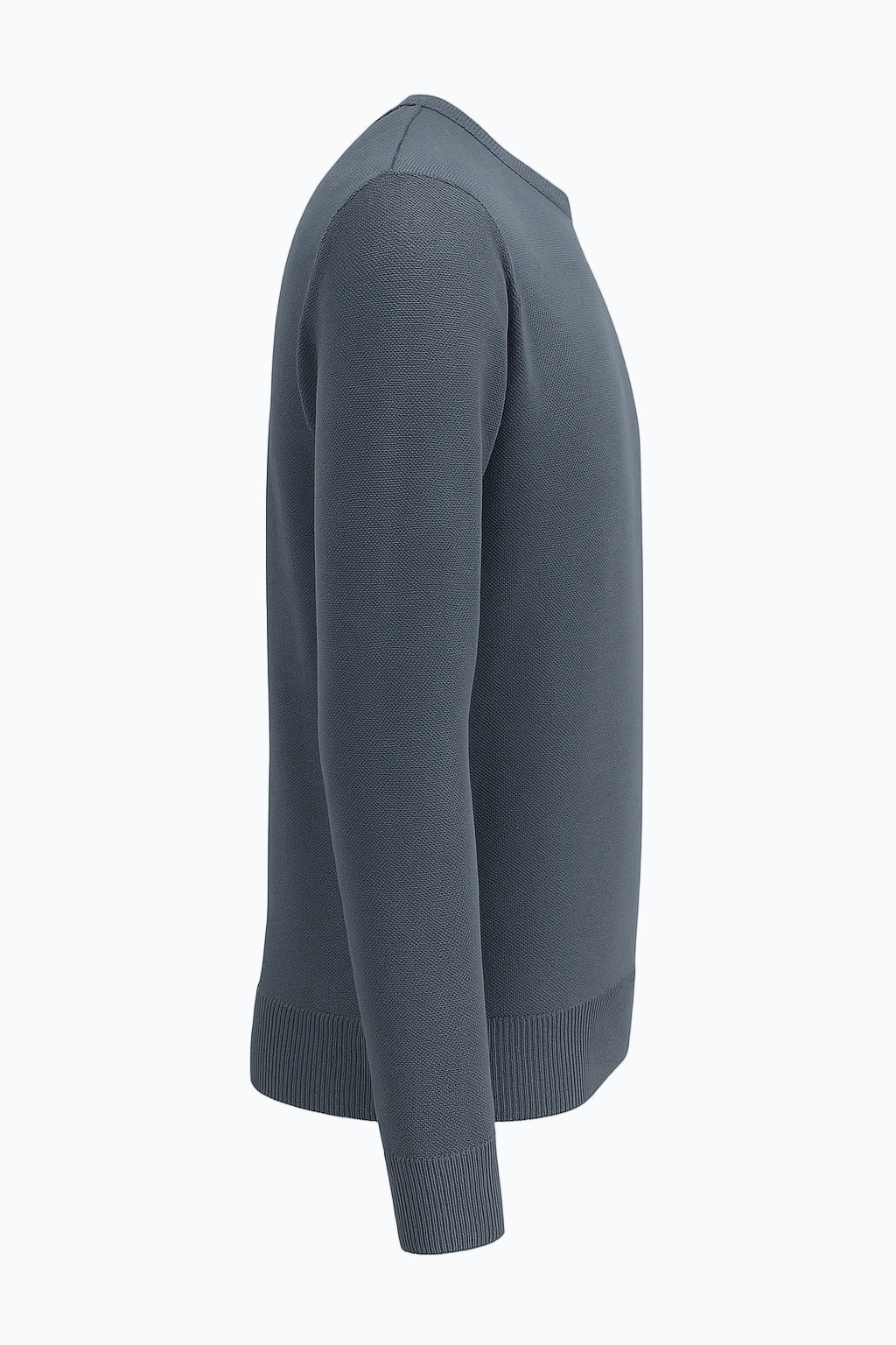 Pullover blu avio RE del MARE – vista laterale sinistra, lavorazione fine, peso leggero