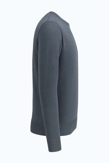 Pullover blu avio RE del MARE – vista laterale sinistra, lavorazione fine, peso leggero